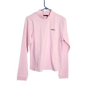 NWT BARBOUR Mock Neck Long Sleeve Top Turtleneck Terry Bubblegum Pink Sz 10